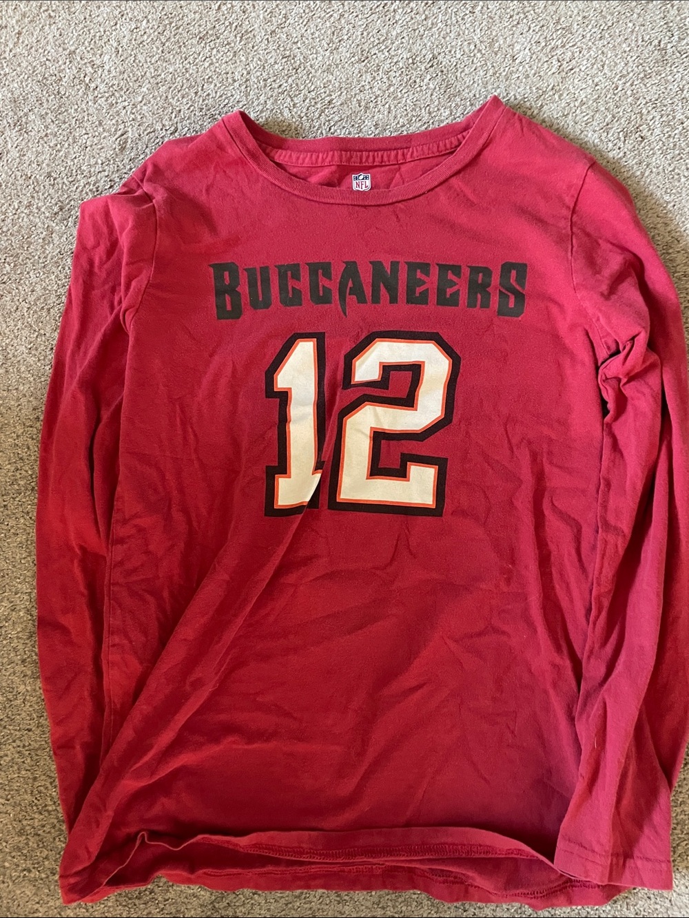 NFL Buccaneers Red Long Sleeve Shirt with Number 12